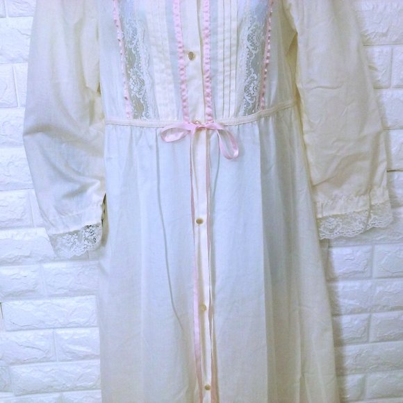 Vintage 70s-80s JCPenney Prairie Dressing Gown Robe Misses-S Pocket Button-front - Picture 6 of 11